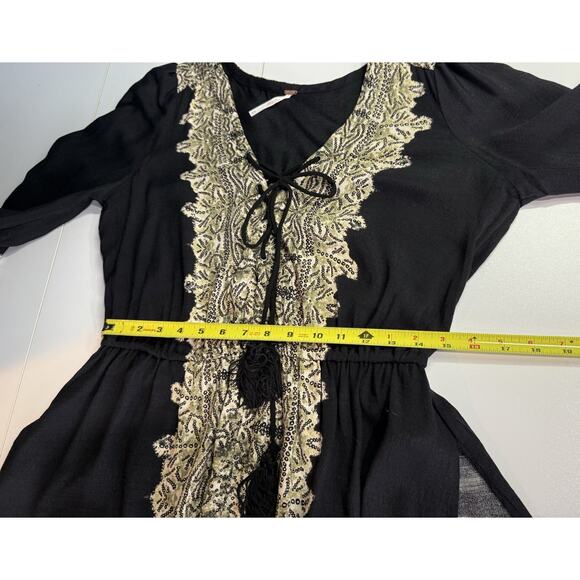 Free People Wildest Moments Peplum Tunic Top Sz M Boho Hippie Lace Up Black - Picture 9 of 12